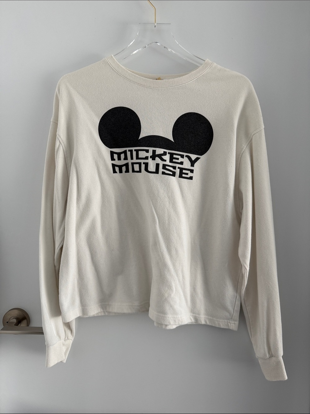 Dividend - Mickey Mouse Cream Long Sleeve Top with Black Mickey Graphic